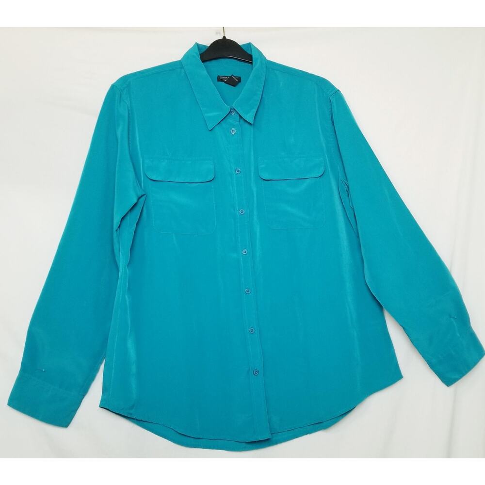 Central Park West Women's Blue Button Up Lightweight Long Sleeve Blouse Size XL